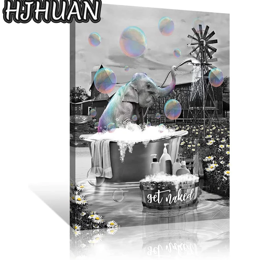 

5D «сделай сам», черно-белое животное, слон, алмазная живопись, круг, полная квадратная Алмазная мозаика, вышивка крестиком, мозаика, домашний декор