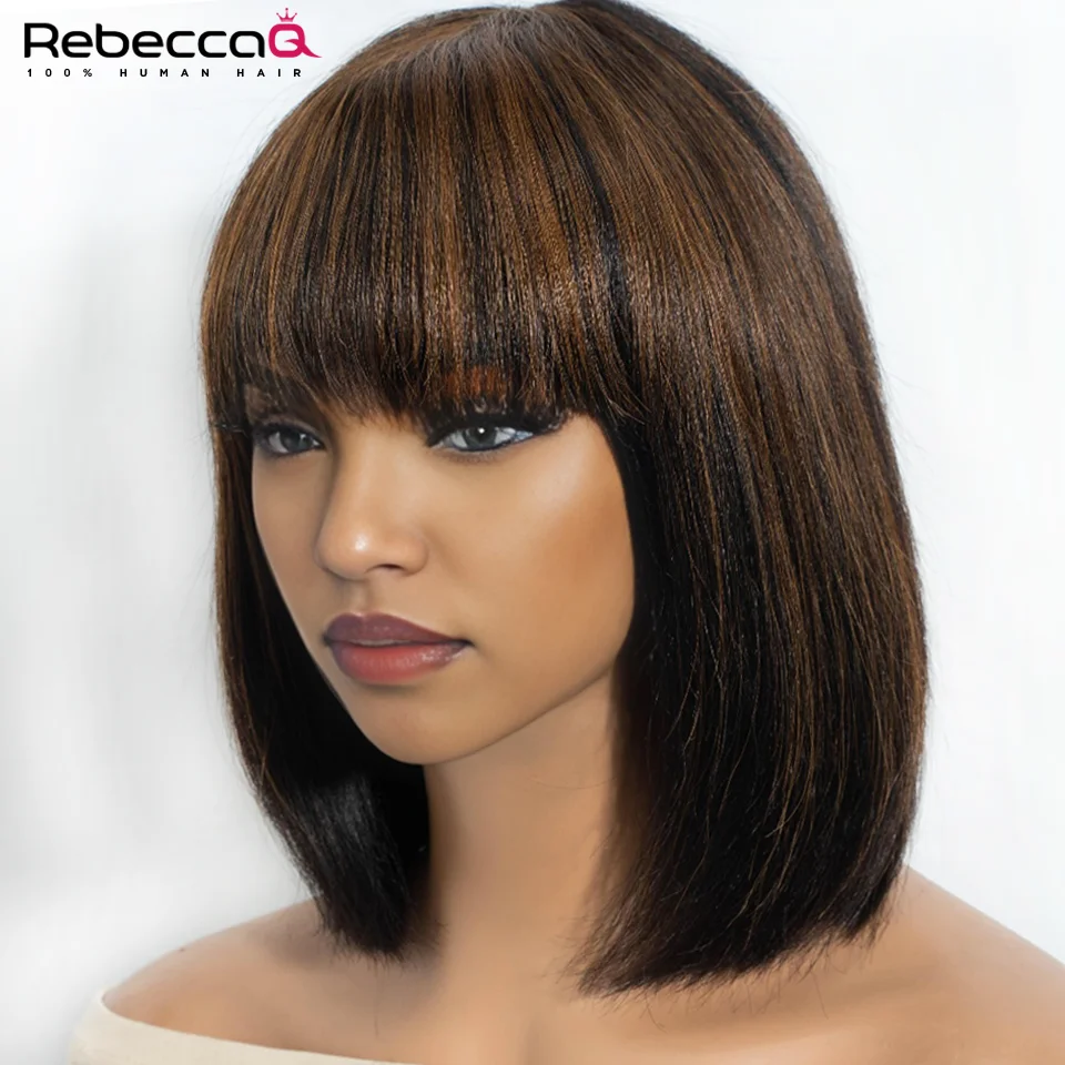 Прямые короткие парики Боб Парик из человеческих волос с челкой Перуанский парик