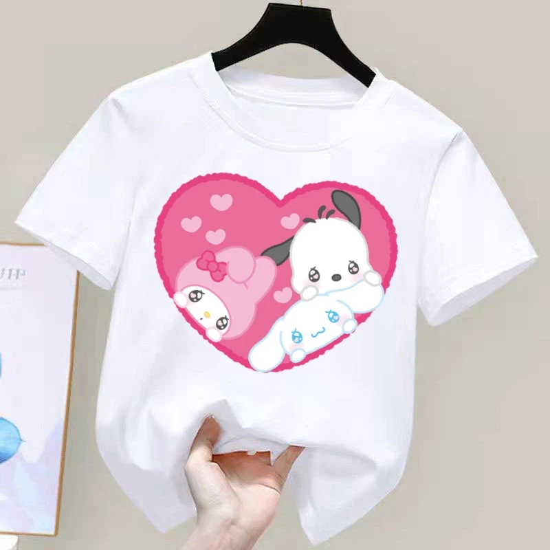 

Hello Kitty Anime Children's T-shirt Short-sleeved Kuromi Sanrio Summer Clothes Girly Heart Soft Clothes Kawaii Birthday Gift