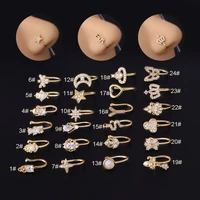 1pcs creative non pierced u shaped nose clip copper inlaid zircon star love crown nose ring fake nose piercing jewelry