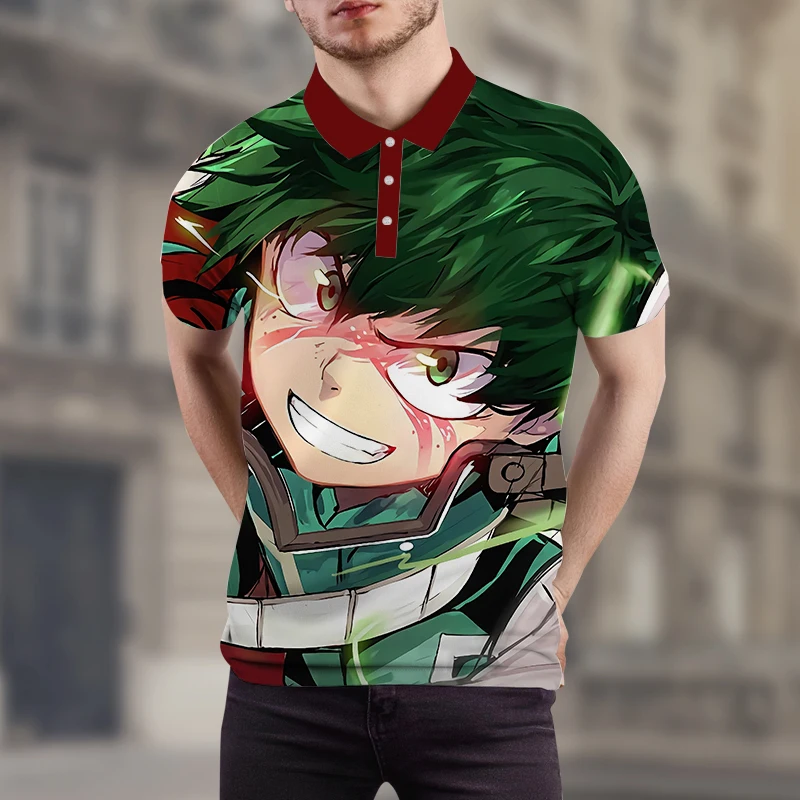 

Рубашки-поло с японским аниме «Моя геройская Академия» для мужчин и женщин, милые летние футболки с графическим рисунком, мультяшная рубашк...
