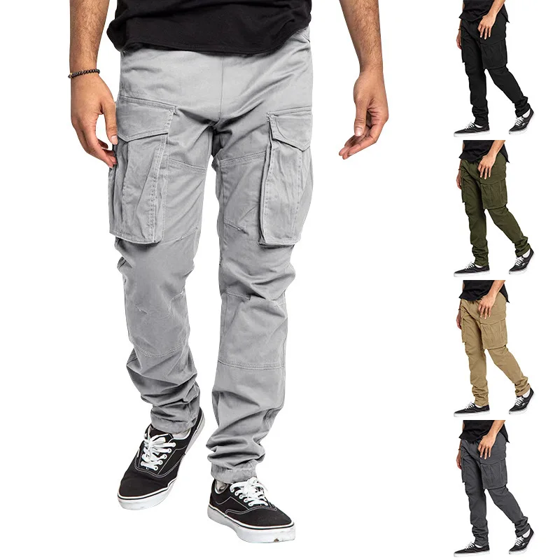 2023 Spring and Autumn New Loose Men's Work Wear Pants Drawstring Multi Pocket Small Straight Leg Pants Male Trousers