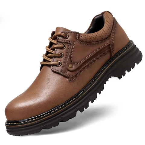 Мужские повседневные ботинки из воловьей кожи, темно-синие формальные ботинки на шнуровке, Нескользящие, верхний слой, обувь для улицы и работы, на осень 2019