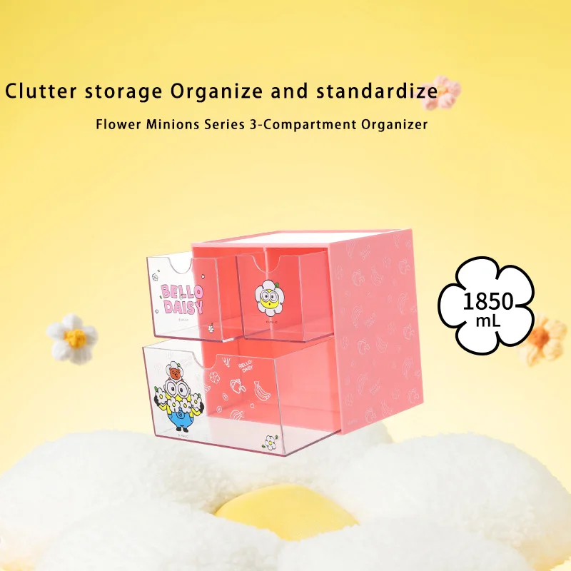 MINISO серия цветов Миньоны три настольных акриловых органайзера для макияжа