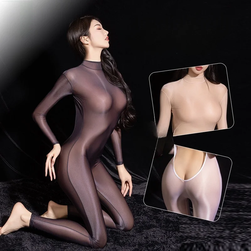 Блестящее Женское боди сексуальный костюм с открытой спиной чулки прозрачное