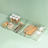 small size drawer divider storage box transparent plastic kitchen tableware stationery management basket
