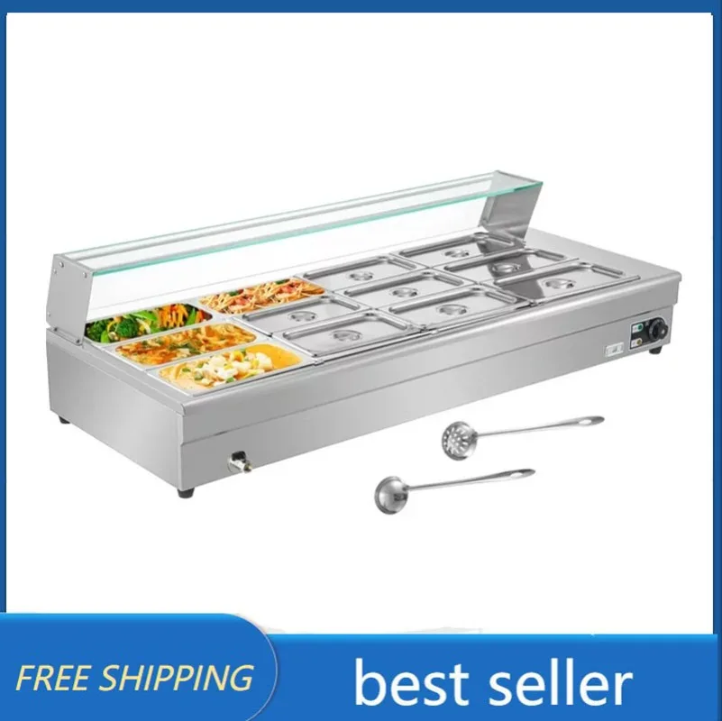 

Подогреватель еды, 12 кастрюль, 6 дюймов, глубокий, 1800 Вт, Электрический столешница, подогреватель еды, 84 Вт, с закаленным стеклом, с 12 крышками и 2 половками