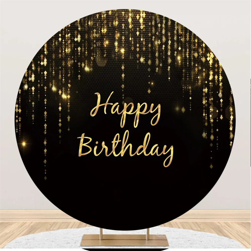 

Starry Dark Night Circle Backdrops Golden Happy Birthday Home Kids Party Photography Round Background Studio Table Poster