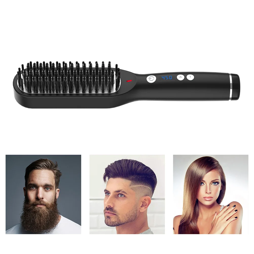 

Electric Hair Straightener Brush Comb Mustache Brush Hair Styling Tool US Plug