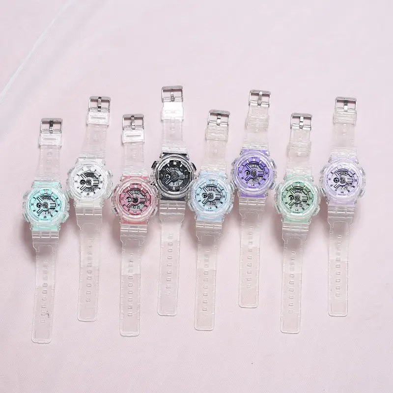 Transparent strap, small dial, synchronous machine, double movement watch, double display electronic watch