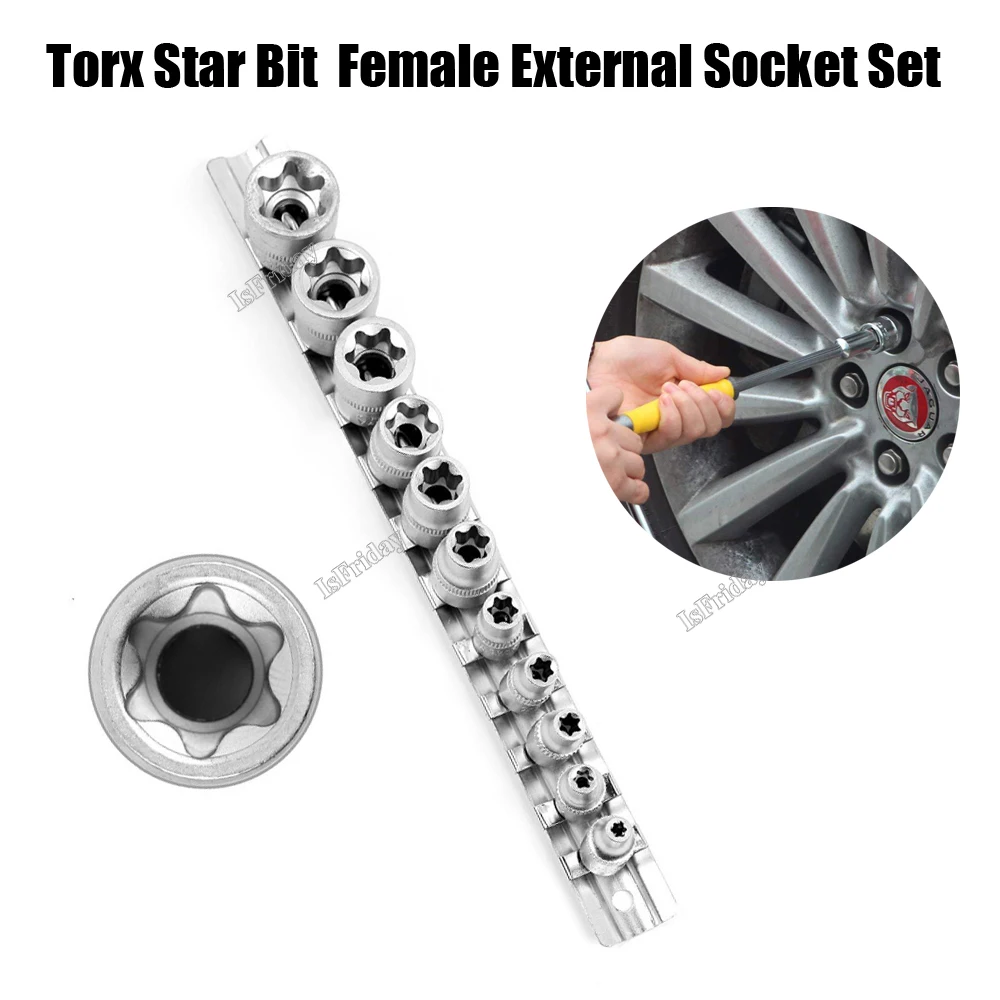 

Torx Star Bit Female External E Socket Set Automotive Tools E4-e20 5 Pcs 1/4" Drive Sockets 6 Pcs 3/8" Drive Sockets