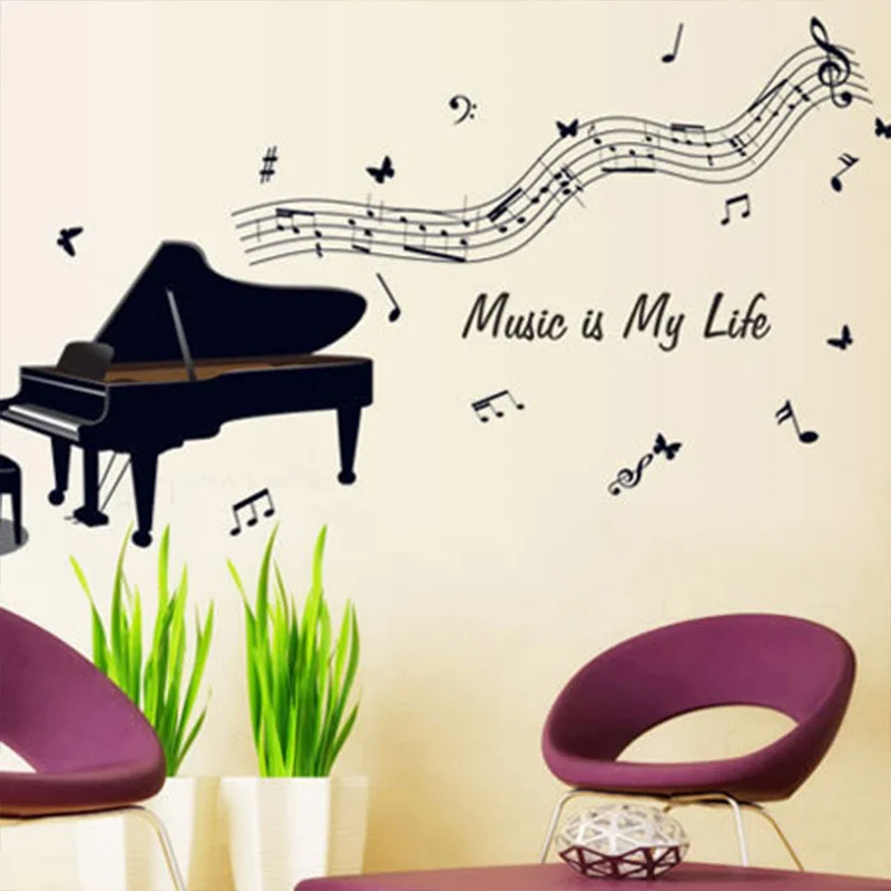 

Big Black Piano Musical Note Wall Sticker for Children Room Practice Room Decorate Stickers Removable Vinyl Decorative Classroom