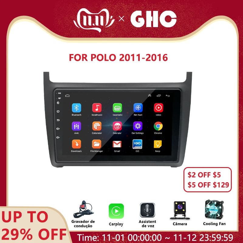 

GHC 9 Inch Car Player For Volkswagen POLO 2011-2016 Auto Multimedia Player With HD Screen Support GPS DVR Carplay Android Auto
