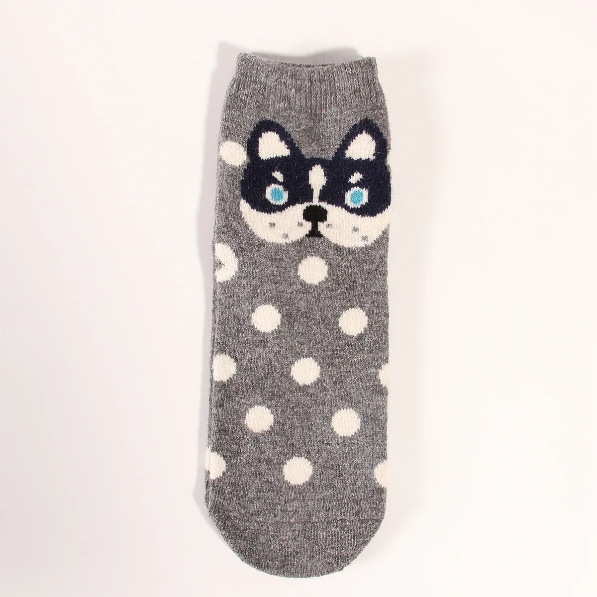 12 Pairs Women Wool Socks Winter Thick Warm Polka Dot Animal Puppy Pattern Jacquard Cartoon Cashmere Crew Boot Socks