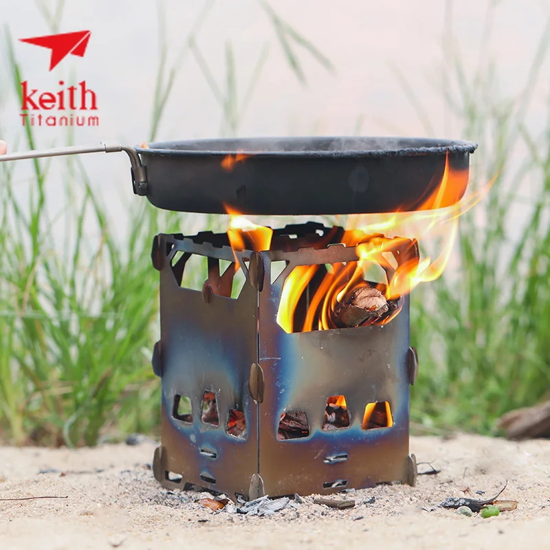 Фото Портативная походная печь KEITH из титанового сплава, 315 г, сверхлегкая складная печь для кемпинга и бушкрафта с сумкой для хранения №5