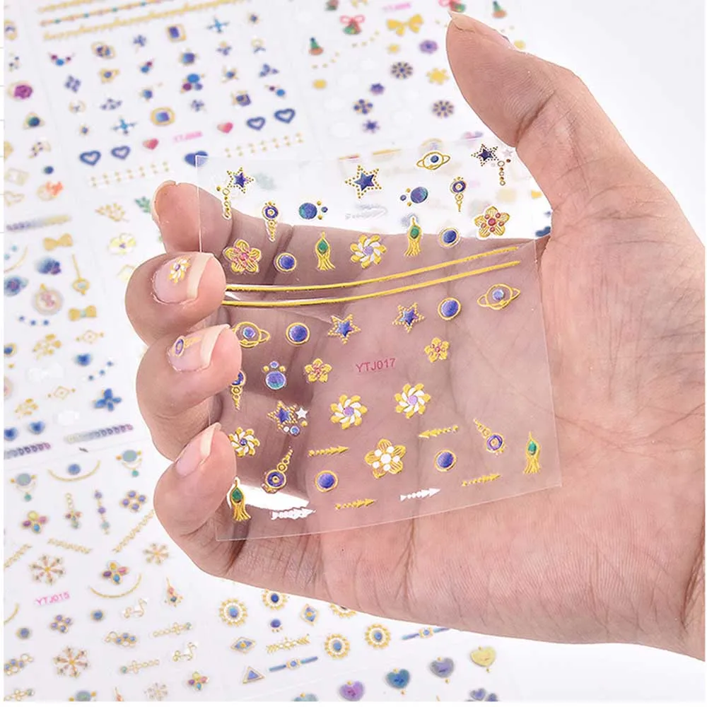 20 шт. 3D золотые звезды луна наклейки для ногтей металлические Алмазные цветы