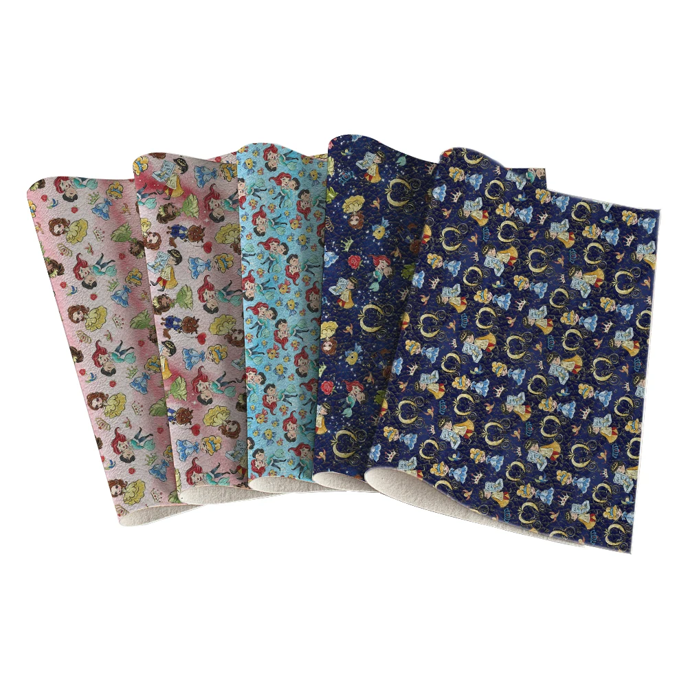 

Disney Princess Theme Lovely Pattern Print Faux Leather Lychee Pattern for DIY Women Sewing Material 22X30CM