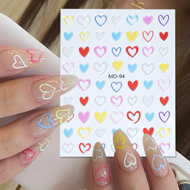 Красочные желейные Звезды Любовь Сердце наклейки для ногтей 5D тиснение цветы