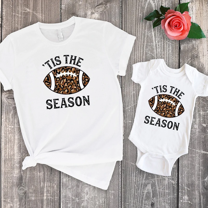 Fall Football Shirt Fall Family Matching Clothes Leopard Baby Girl Clothes Mommy and Me Football Print Matching Outfits