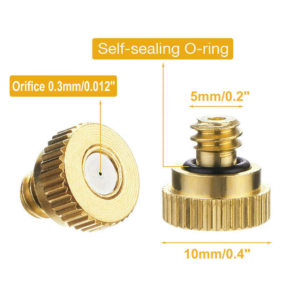 

10pcs Brass Misting Nozzles 0.3mm For Garden Sprinkler Mister Outdoor Cooling System Water Spray Nozzle Sprinklers Misting