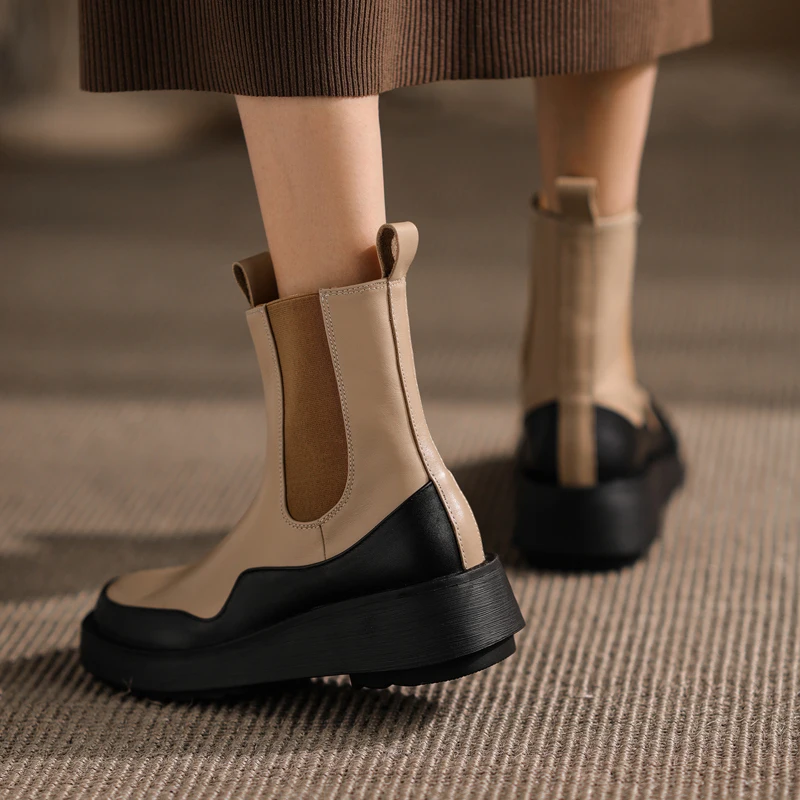 Женские ботинки Челси Taoffen из натуральной коровьей кожи на толстой нескользящей