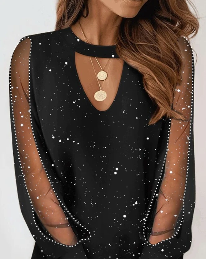 Женское сетчатое платье со стразами