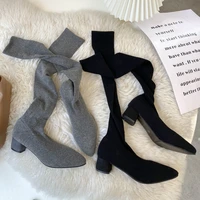 ladies over the knee sock boots pointed toe stretch boots sexy ladies slip on high heels stretch boots ladies black grey