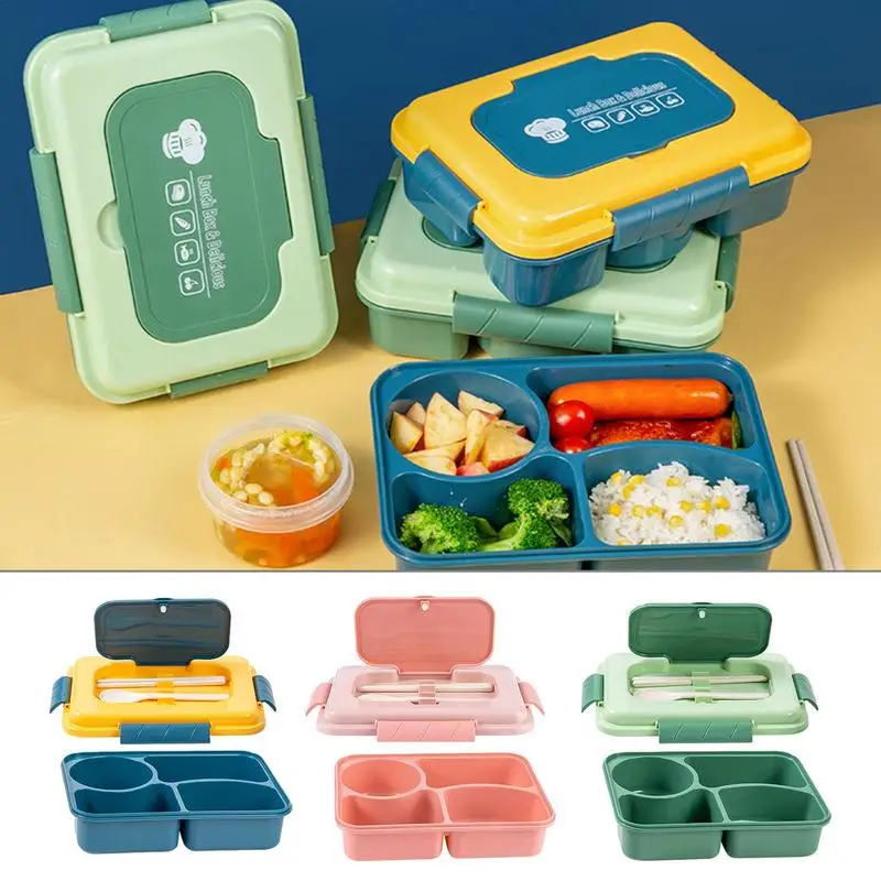 

Lunch Box Containers Reusable Food Storage Container Unique Lid Clips 5 Compartment Kids Lunch Box With Spoon Chopsticks