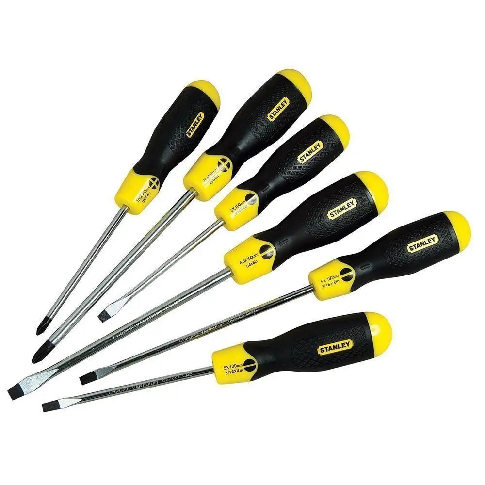 

Stanley ST065007 Screwdriver Set 6 Piece 3x75mm,5x100mm,6.5x150mm flat, PH1x75mm,PH2x150rip, 6.5x200mm mm