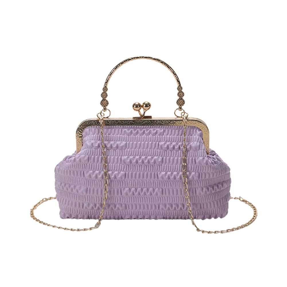 

Women Handbags Pleated Metal Chain Party Ladies Dinner Bag Fashion Elegant PU Leather Solid Color Purse Messenger Bag