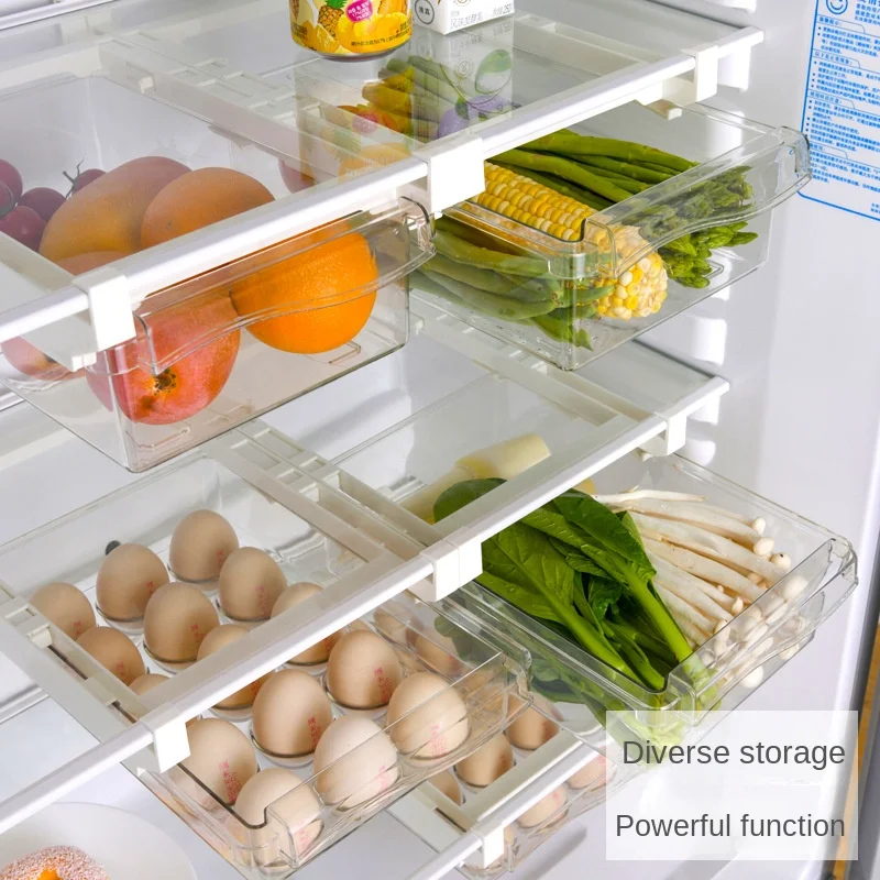 

Food Storage Boxes Drawer Style Refrigerator Storage Container Household Clear Fruit Vegetable Egg Preservation Box with Bracket