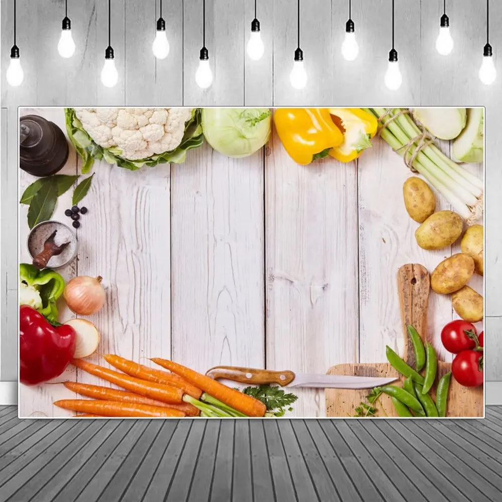 

Dinner Cooking Photography Backgrounds Wooden Floor Tomatoes Potatos Green Food Banner Backdrops Photographic Portrait Props