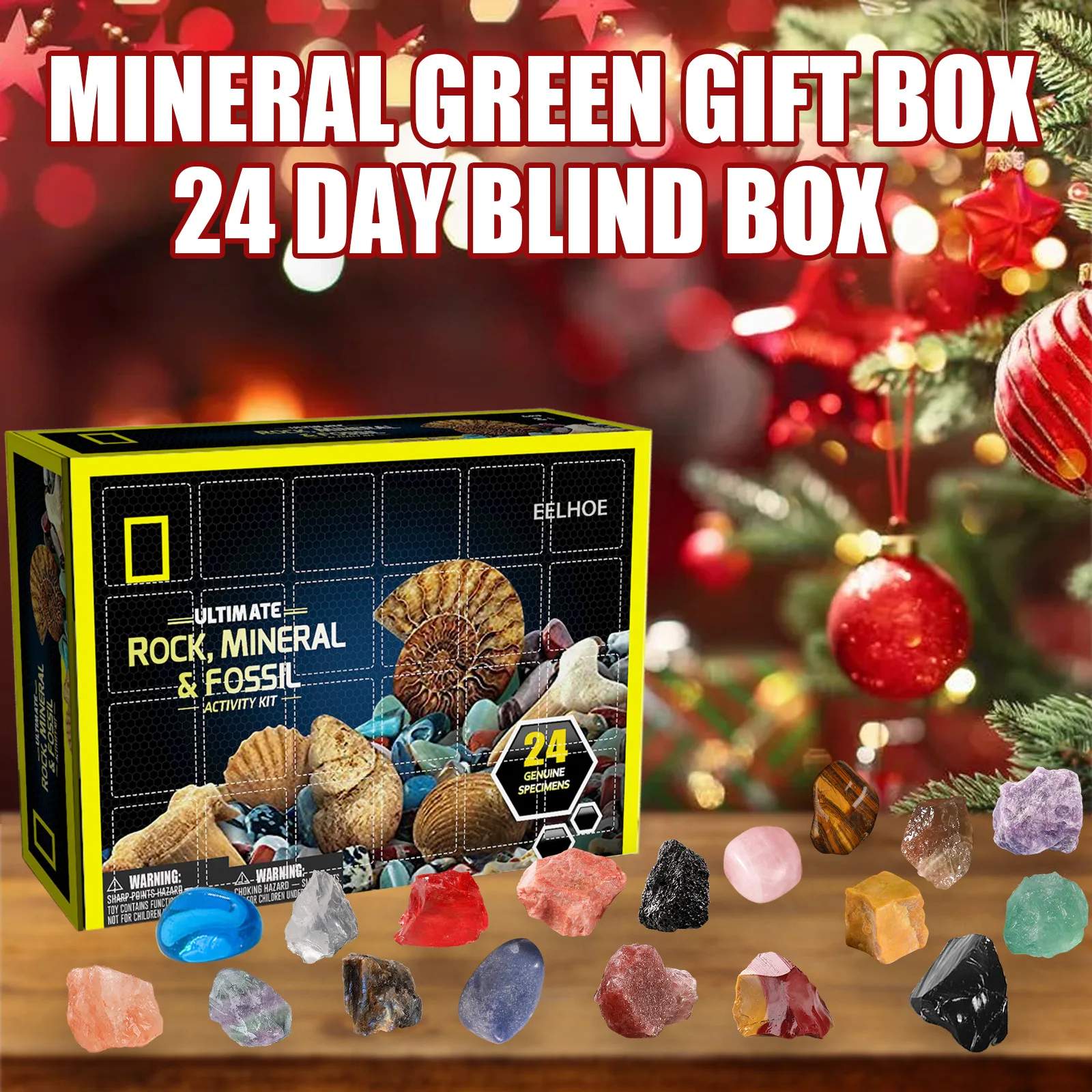 

24pcs Christmas Specimen of Ore Gift Box Natural Gem Stone Mineral Original Surprised Present Children Toys Countdown Calendar