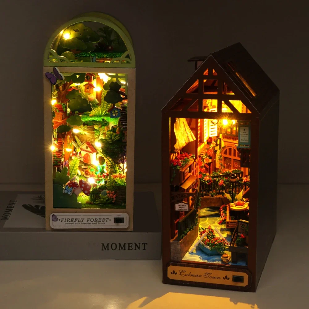 DIY Book Nook миниатюрный дом Kit вставка модель кукольного домика деревянная книжная