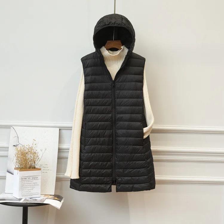 Winter Women's Sleeveless Cotton Jacket New Long Padding Jacket Hooded Slim Parka Vest Long Winter Vest