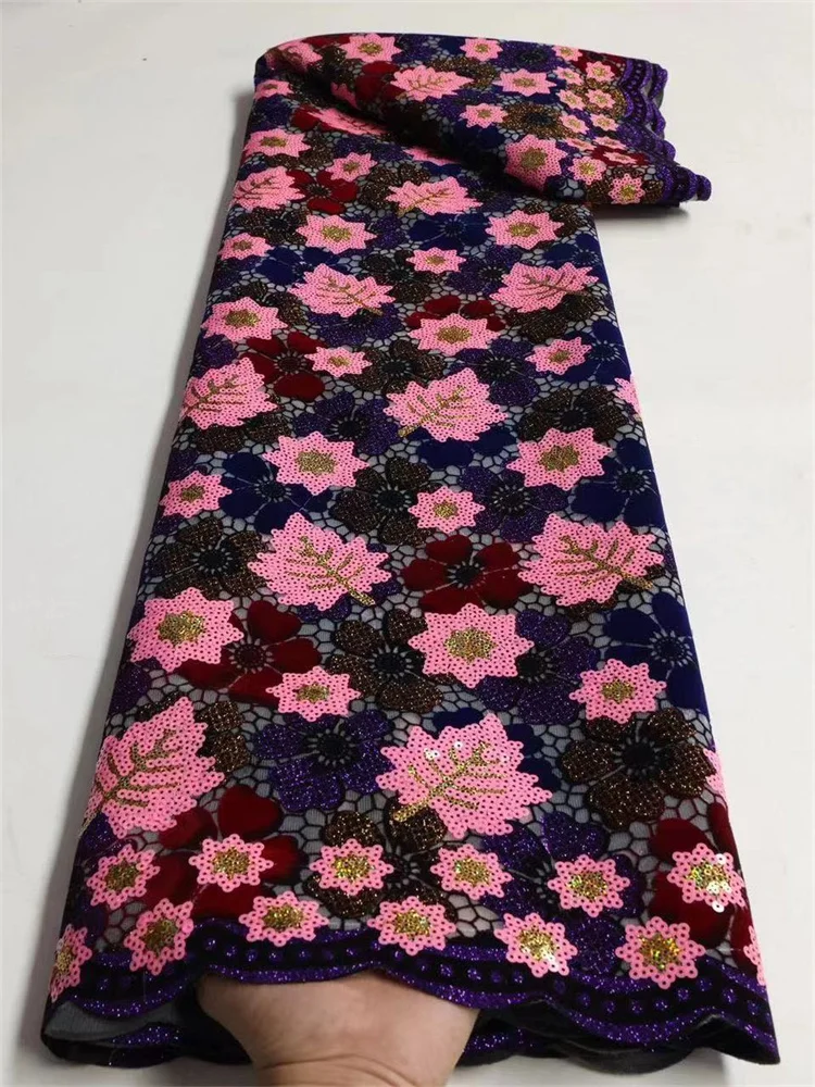 

Latest Nigerian African Sequins Cord Lace Fabric Embroidery High Quality Guipure Cord Lace Wedding Material For Bridal 5Yard