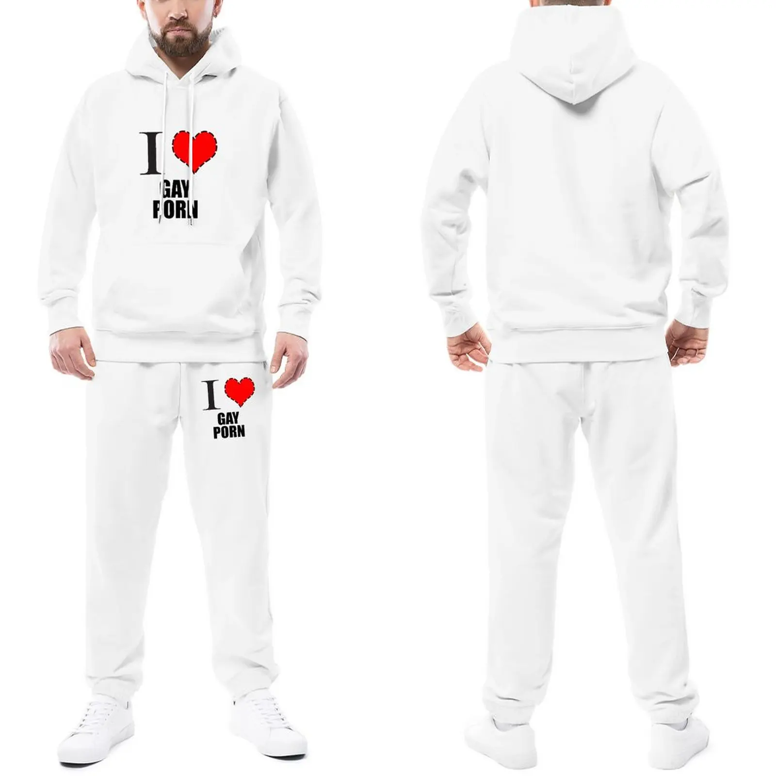 

Trapstar Tracksuits I Heart Gay Hooded Suits Homosexual Slogan Hooded Suits Plus Size Jogging Suit Men Retro Hoody Sweatpant Set