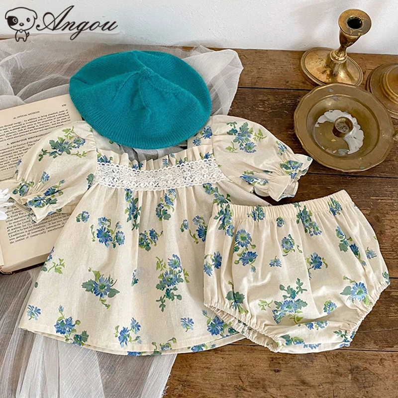 

Korean Style Baby Girls Floral Suit Clothes Girls Short Sleeves Top+Bread Shorts Set Girls Casual Suit Cotton Summer Clothing