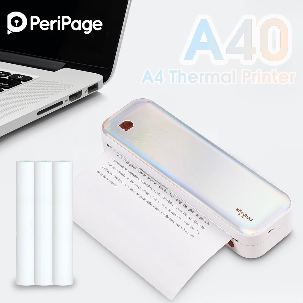PeriPage A40 бумажный принтер A4 прямой термоперенос беспроводной Bluetooth 210 мм мобильный