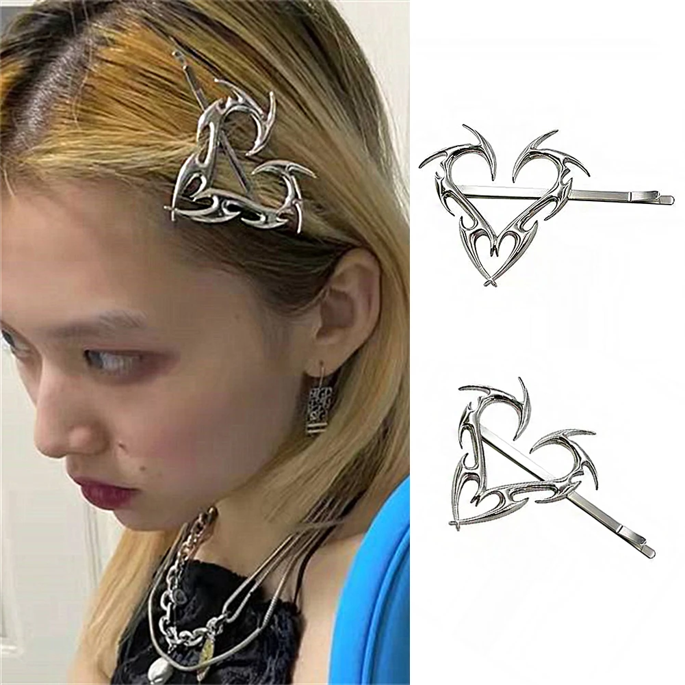 

Metal Hairpins Hip Hop Cool Girls Love Heart Side Clip Unique Design