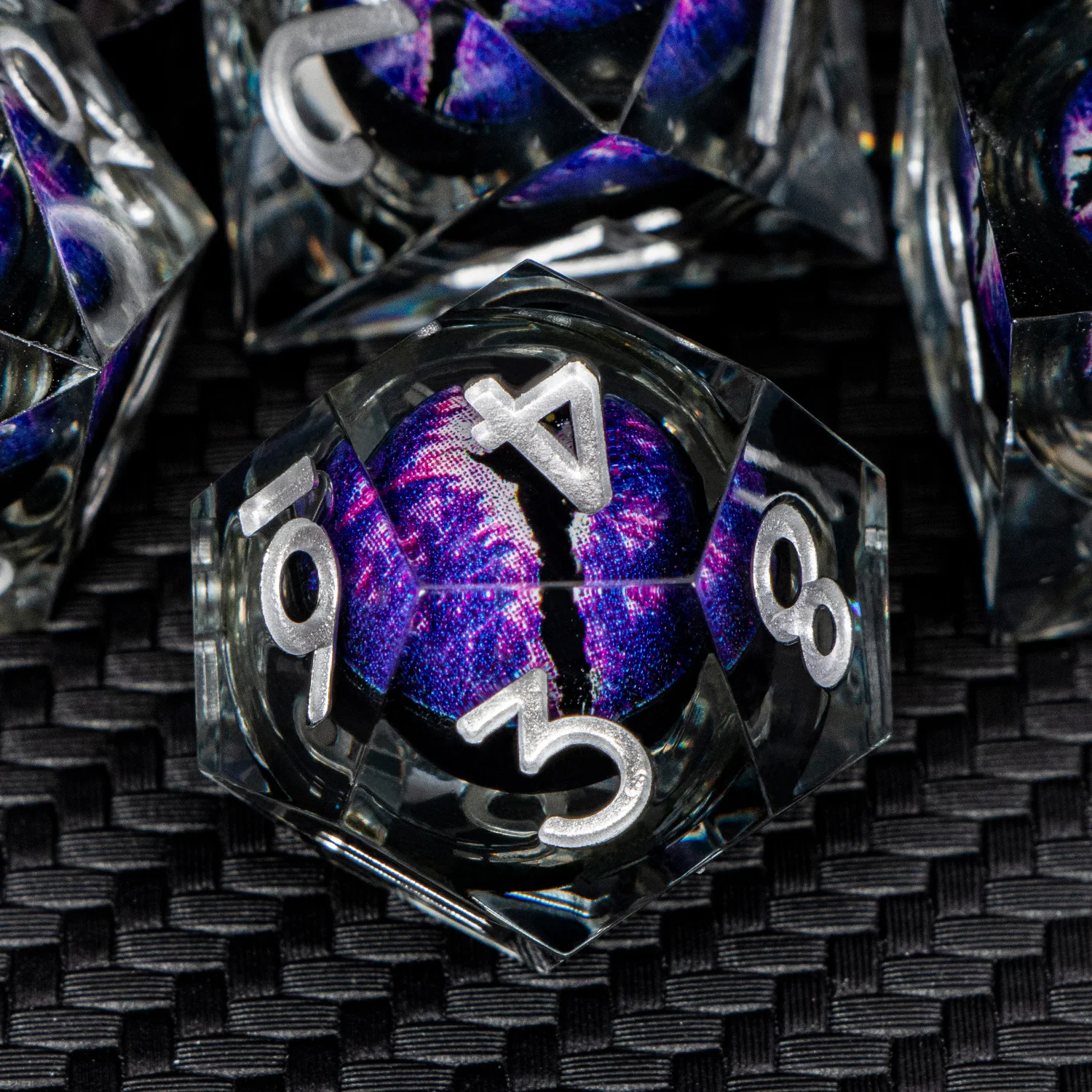 Игральные кости Dnd D20 Black Purple Liquid Flow Eye с кольцом D и игральные острыми краями для