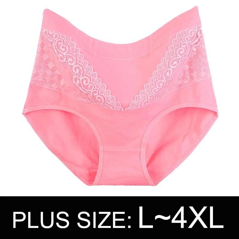 

4XL Plus Size Seamless Cotton Briefs Women's Lingerie Solid Lace Panties Plus Size Underpants High Waist Underwear Female Intim