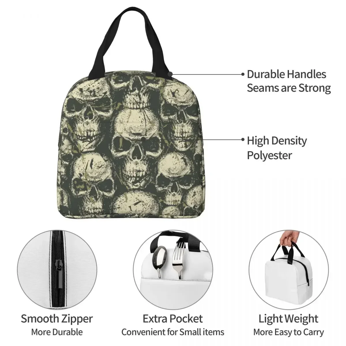 Сумка для ланча в стиле гранж с изображением зловещих черепов