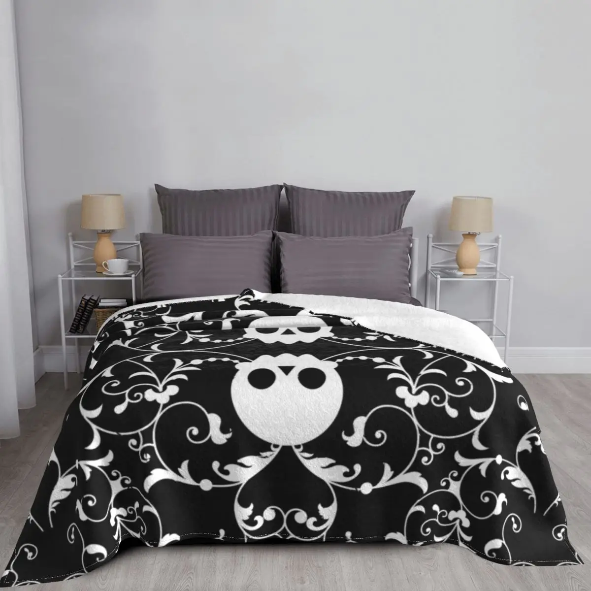 Королевский череп Дамасская ткань декор Хэллоуин скелет дышащий Легкий плед