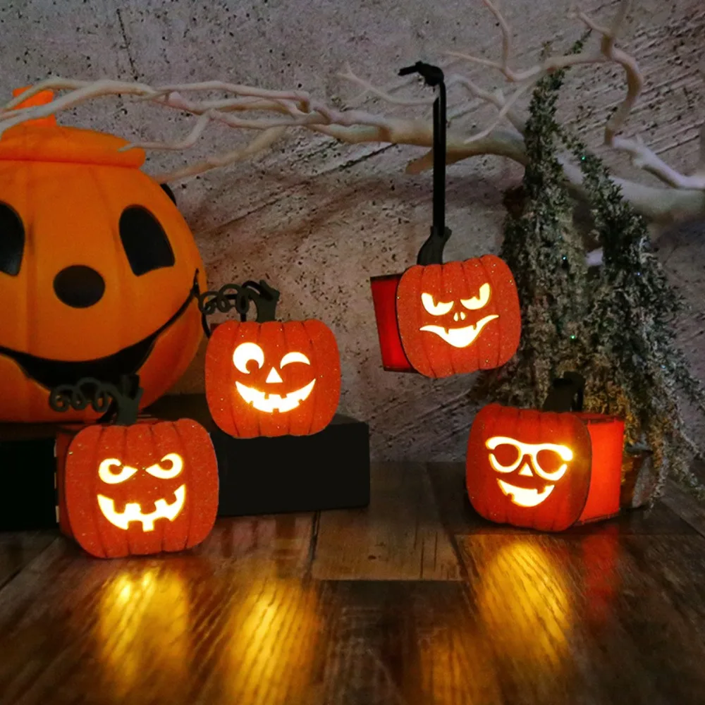 

Woodiness Pumpkin Lantern Funny Luminescent LED Portable Night Light with Handle Pumpkin Shape Luminous Lantern Terrorist Party