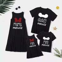 cartoon family matching outfits look sleeveless mother daughter cotton dresses father son t shirts mommy and me clothes summer