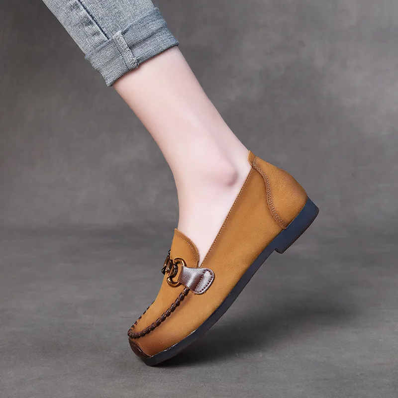 Beanie Shoes Women's Single Shoes Suede 2023 Spring New Vintage Handmade Single Shoes Women's Flat Casual Women's Shoes Flats