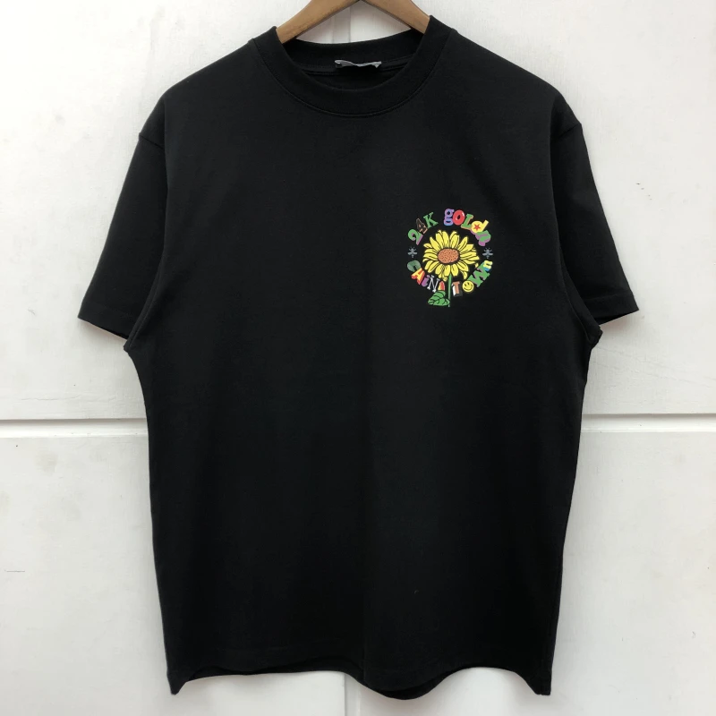 

New luxury 2021 Men 24K Goldn Sunflowers T Shirts T-Shirt Hip Hop Skateboard Street Cotton T-Shirts Tee Top D91