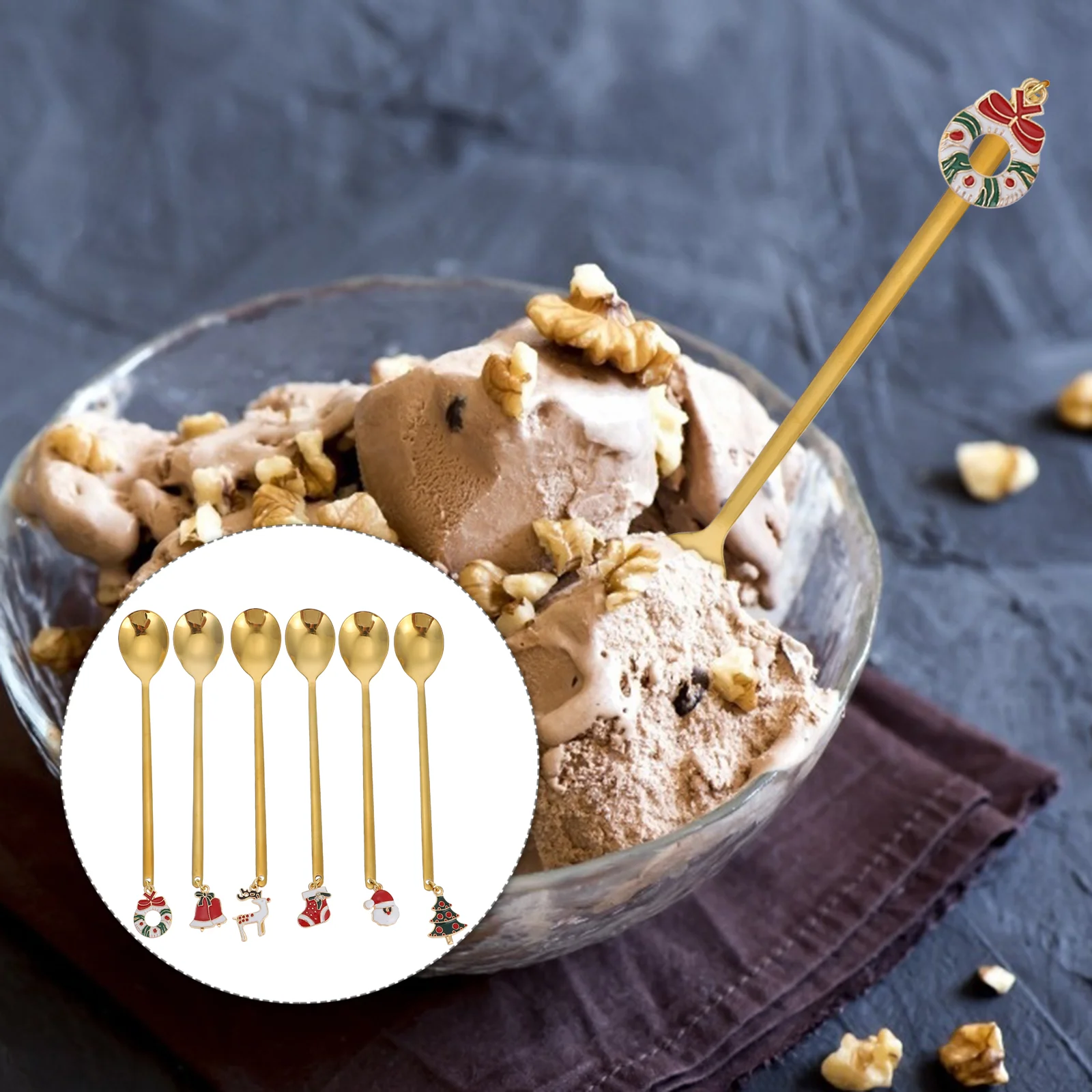 

12 Pcs Christmas Spoon Mixing Scoop Stirring Spoons Cup Silverware Coffee Pendant Stainless Steel
