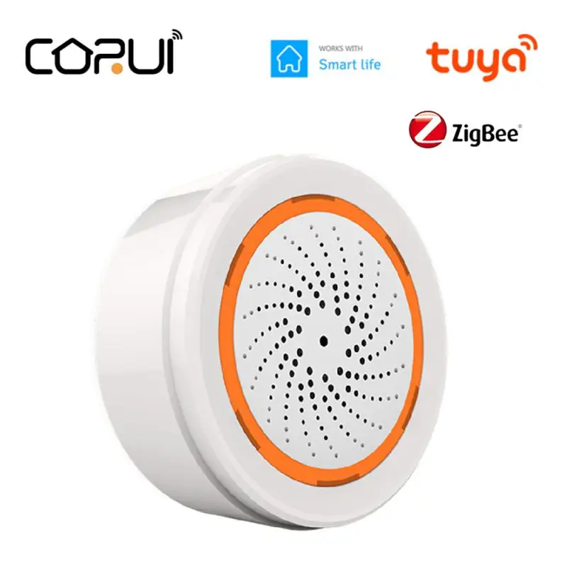 

CORUI Zigbee Tuya Smart Siren Alarm With Temperature Humidity 3 in 1 Sensor 90DB Sound Light Sensor Smart Life Remote Control